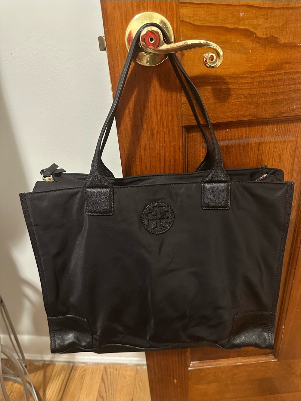 Tory Burch Black Nylon Messenger Tote with Logo